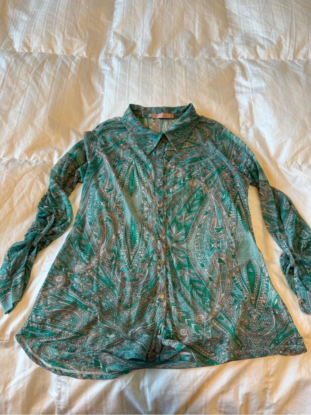 Green Paisley Button-Up Women's Top